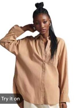 Maeve by Anthropologie Relaxed Button-Down Tunic Shirt - Tan